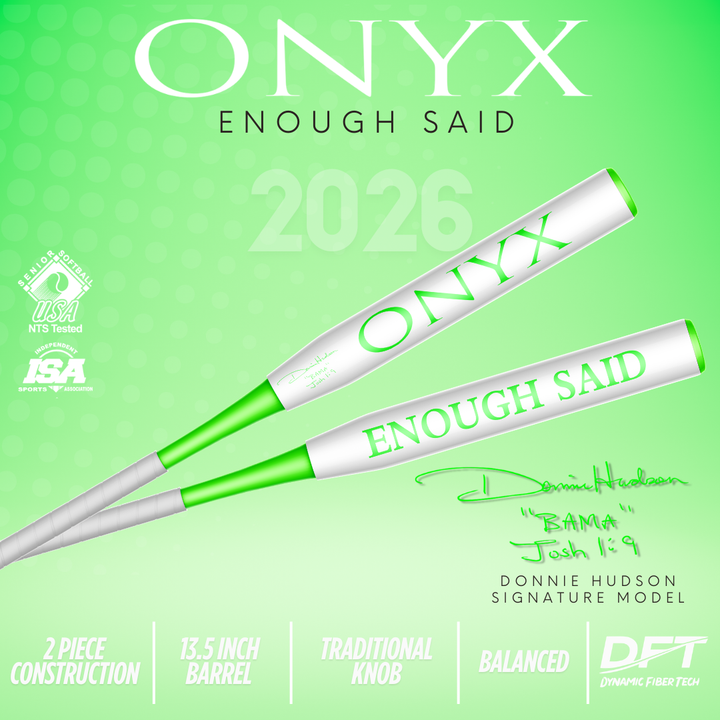 2026 Onyx Enough Said Green White Balanced (Donnie Hudson Signature) Senior Softball Slowpitch Bat