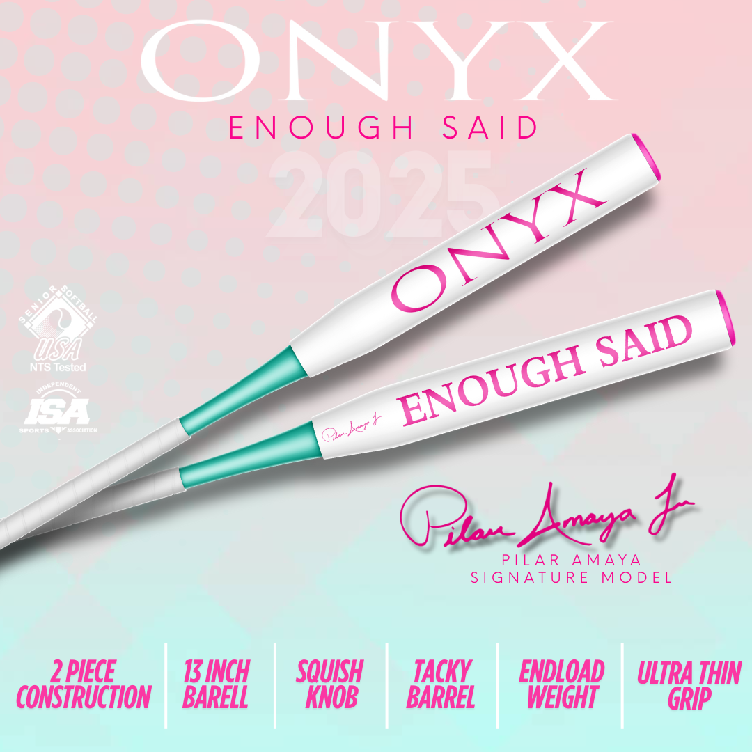 2025 Onyx Enough Said 2 Piece 13 inch White Pink Blue Sticky Barrel "Pilar Amaya" Signature Model Endload Senior Softball Slowpitch Bat